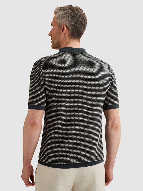 Koszulka polo Vanguard z dzianiny w paski, regular fit, granatowa Model / Achterkant