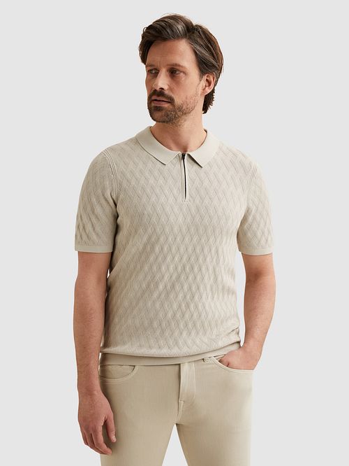 Vanguard Knitted Polo Shirt Half-Zip Ecru Model / Voorkant