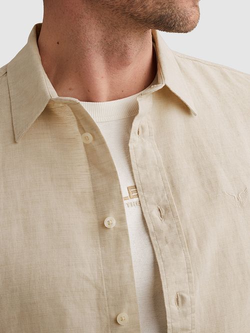 PME Legend Camicia Casual A Maniche Corte In Cotone E Lino Ecru Model / Detail