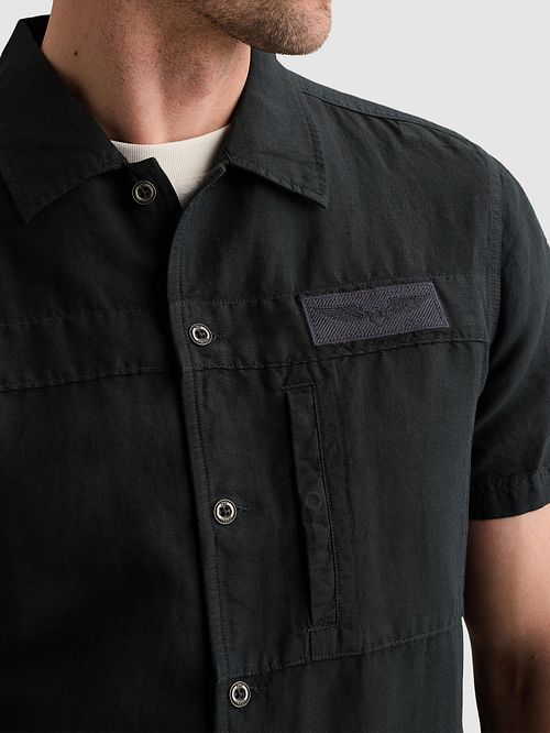 Camicia a maniche corte PME Legend in cotone e lino blu navy Model / Detail