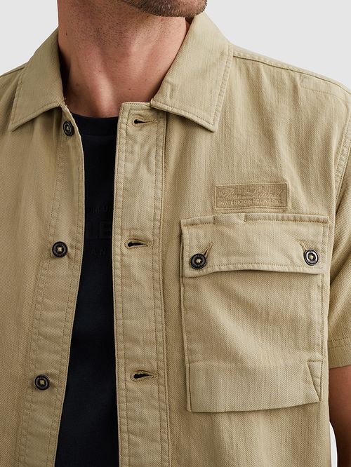 PME Legend Camisa Casual Manga Corta Slub Twill Spray Green Model / Detail
