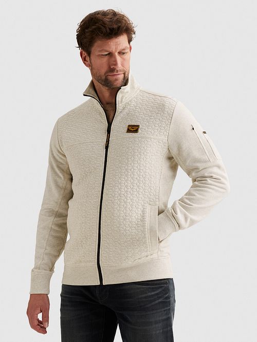 PME Legend Interlock Cárdigan Ecru Model / Zijkant