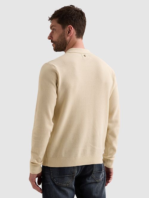 PME Legend Knitted Longsleeve Poloshirt Bone White Model / Achterkant