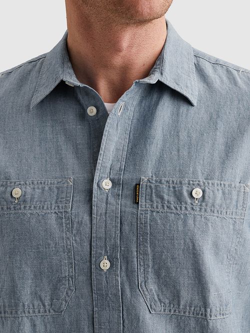 Koszula z krótkim rękawem PME Legend z bawełny i lnu chambray w kolorze indygo Model / Detail