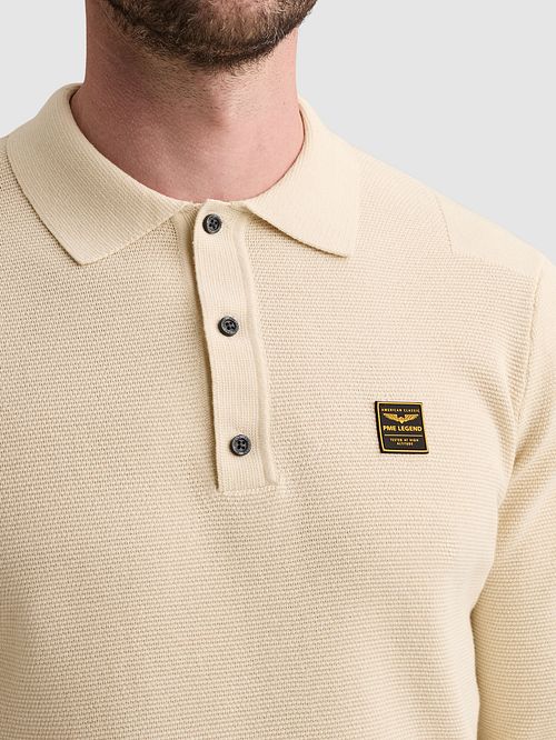 PME Legend Knitted Longsleeve Polo Bone White Model / Detail