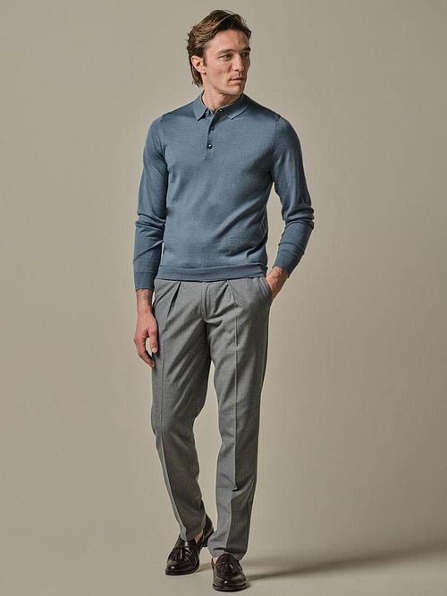 Profuomo Longsleeve Poloshirt Merinowol Blauw Model / Voorkant