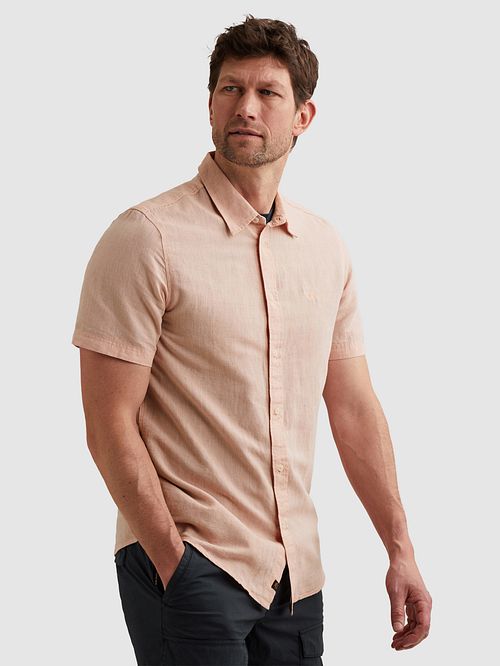 Camisa de manga corta PME Legend de algodón y lino en rosa Model / Zijkant