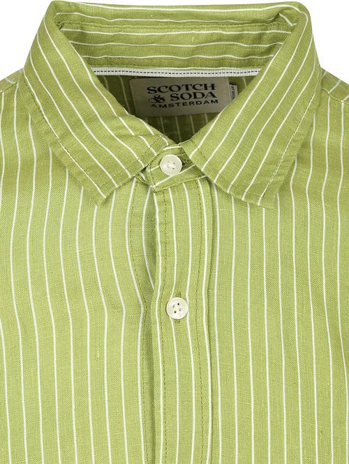 Scotch and Soda Linen Shirt Vert Rayé Product / Detail