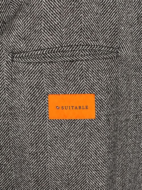 Suitable Coat Longsaddle Herringbone Brown