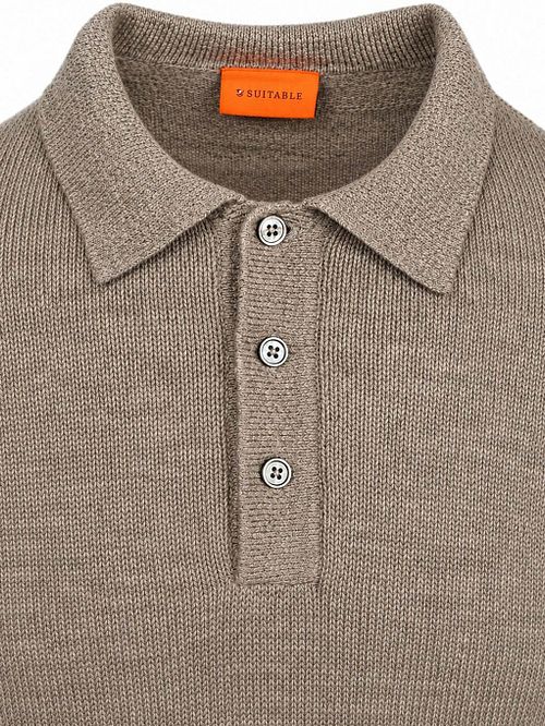 Suitable polo Button Longue a manica lunga in cotone beige melange Product / Detail