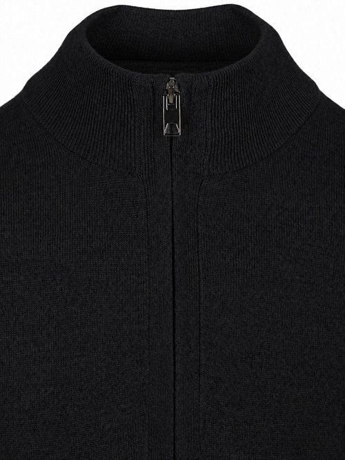 Sweter OLYMP z krótkim zamkiem z wełny, czarny Product / Detail