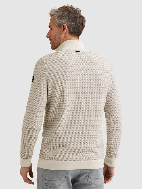 Sweter Vanguard z półzamkiem w strukturalnym splocie, w kolorze ecru Model / Achterkant