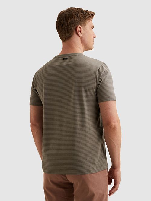 T-shirt Vanguard w paski w kolorze taupe Model / Achterkant