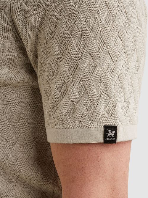 Vanguard Knitted Polo Shirt Half-Zip Ecru Model / Detail