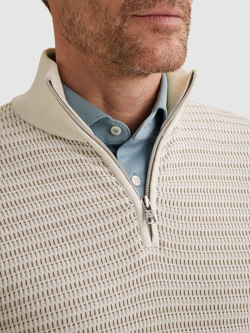 Vanguard Trui Half Zip Structure Ecru Model / Detail