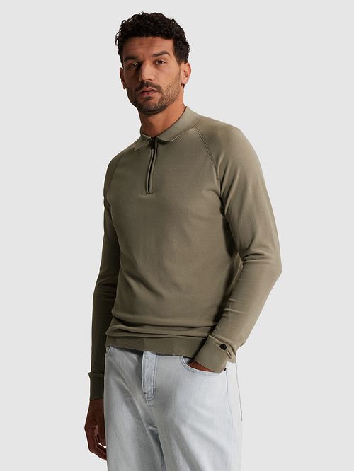 Cast Iron Polo Half Zip Manica Lunga Green Model / Voorkant