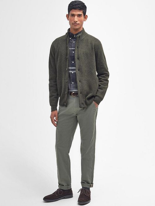 Barbour Cardigan Zippé Laine d'Agneau Vert Foncé Model / Voorkant