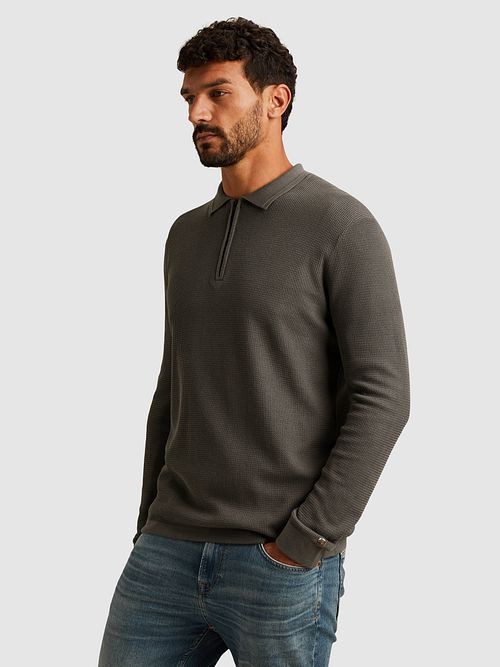 Cast Iron Longsleeve Half-Zip Polo Structure Anthracite Model / Zijkant
