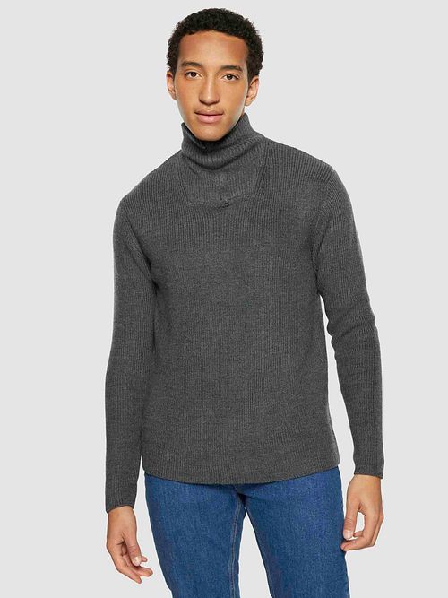 Knowledge Cotton Apparel Wollpullover Half Zip Anthrazit Model / Voorkant