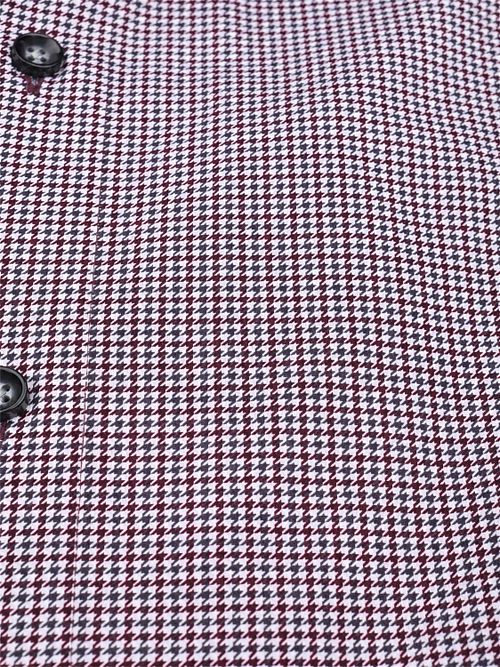 OLYMP Luxor Overhemd 24/Seven Houndstooth Bordeaux