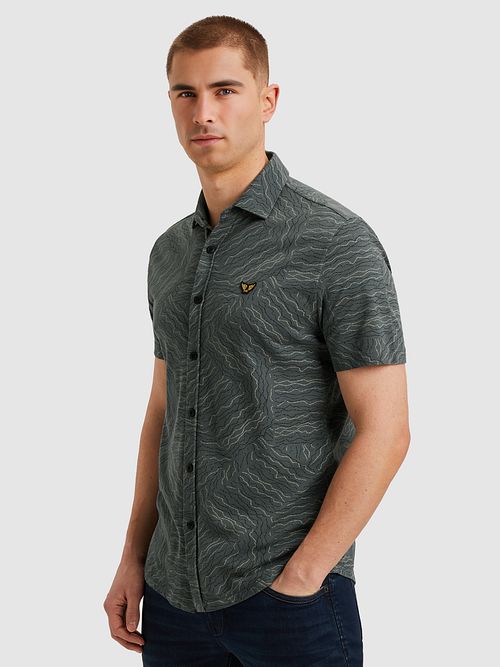 PME Legend Short Sleeve Overhemd Print Dark Slate Model / Voorkant