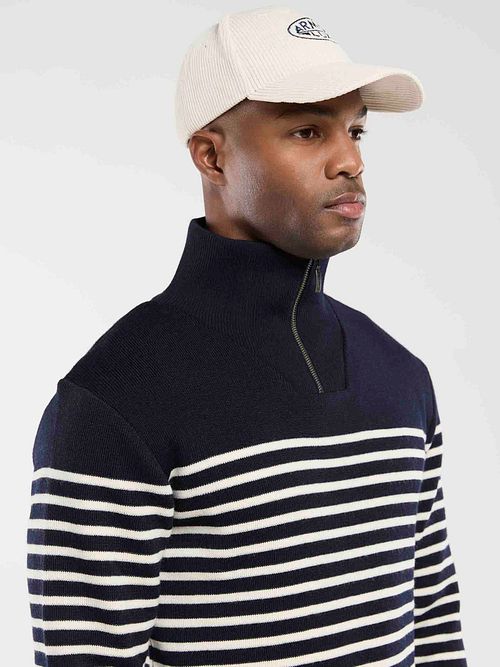 Armor-Lux jersey camionneur half zip de lana a rayas en azul marino Model / Zijkant