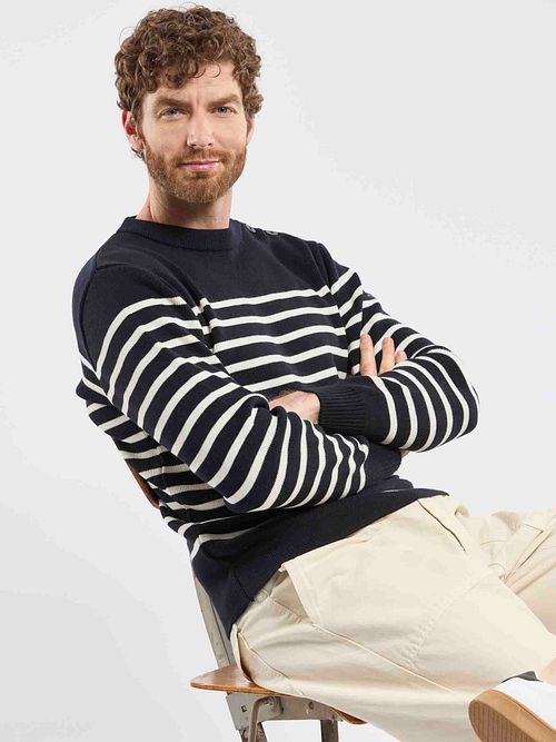 Armor-Lux Maglione Paimpol in lana a righe navy Model / Voorkant