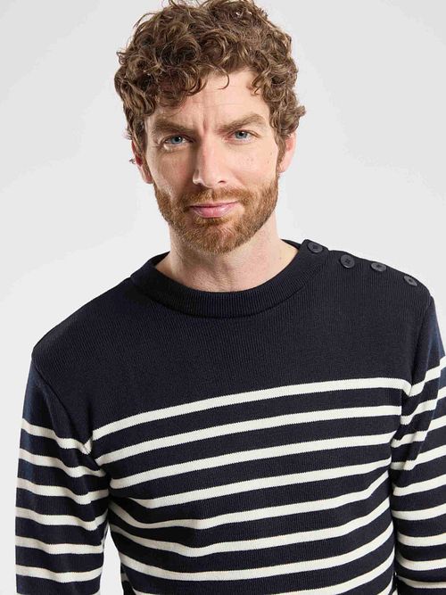 Armor-Lux Paimpol Sweater Wool Stripes Navy Model / Detail