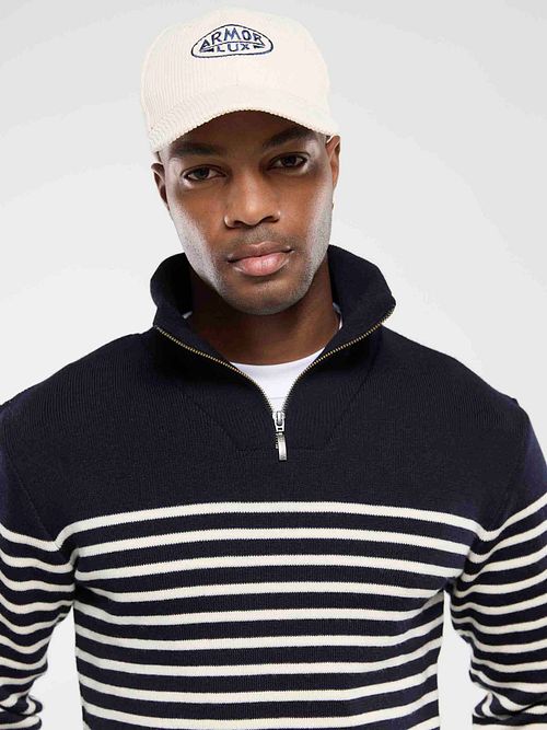 Armor-Lux Half Zip Pullover i uld med striber i marineblå Model / Voorkant