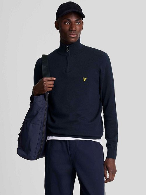 Pullover half zip de lana merina Lyle & Scott en azul marino Model / Voorkant