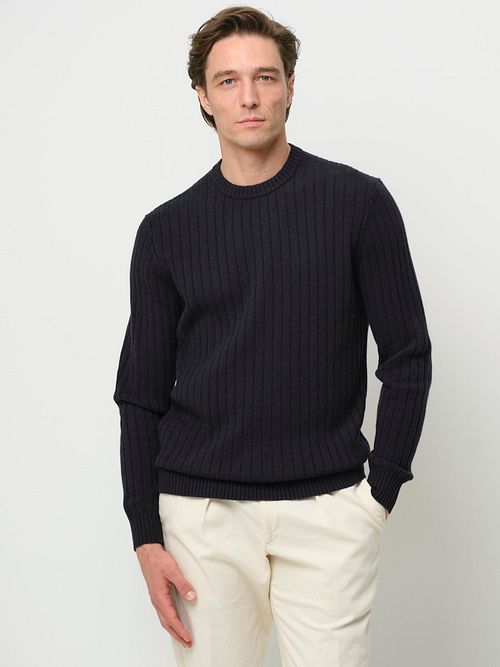 Jersey Profuomo de canalé en mezcla de lana, azul marino Model / Voorkant