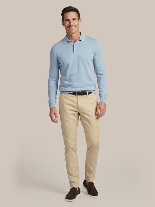 Suitable Compact Cotton Polo Manga Larga Azul Acero Model / Voorkant