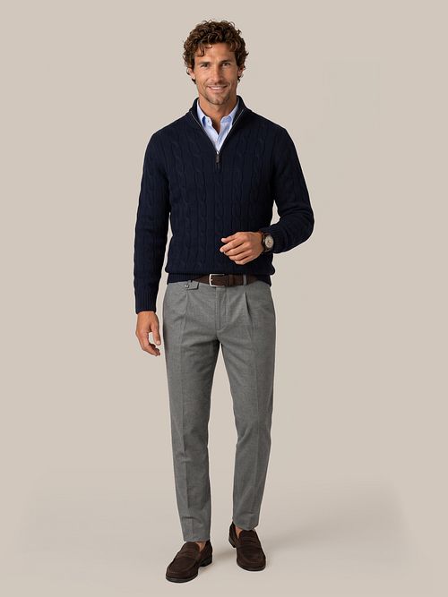Jersey Steppin' Out Lau Pull Merino Half Zip Cable azul marino Model / Voorkant