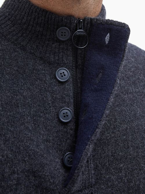 Barbour Pullover Wolle Grün Dunkelgrau Model / Detail