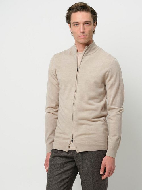 Profuomo Cárdigan Lana Merino Beige Model / Voorkant