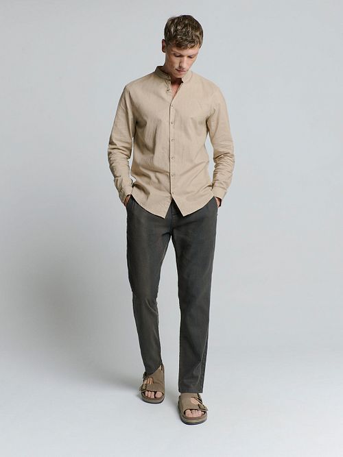 No Excess Shirt Mix Laine Beige Model / Voorkant