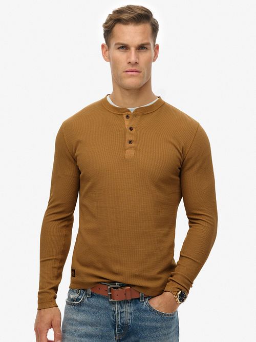 Superdry genser Henley Waffle vasket antrasitt Model / Voorkant