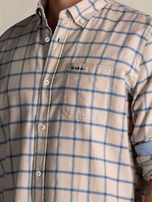 NZA Hemd Armando Flanel Ruit Beige Model / Detail