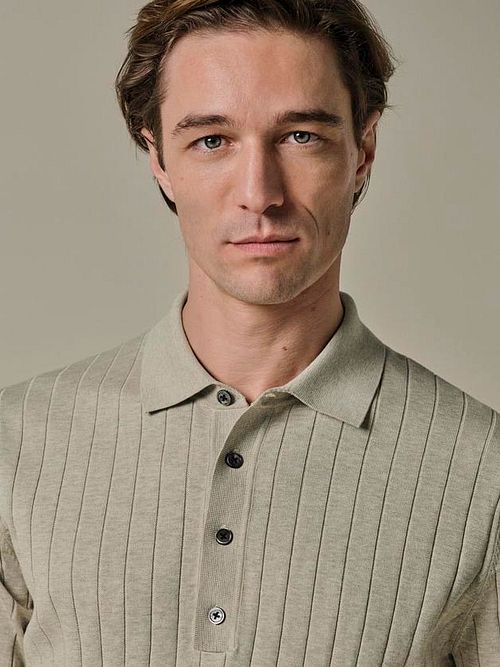 Profuomo Longsleeve Polo Shirt Dropneedle Beige Model / Detail