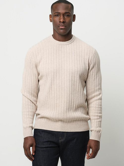 Pullover Profuomo in misto lana a costine color sabbia Model / Voorkant