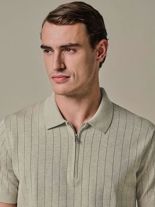 Profuomo Knitted Half Zip Poloshirt Dropneedle Beige Model / Detail
