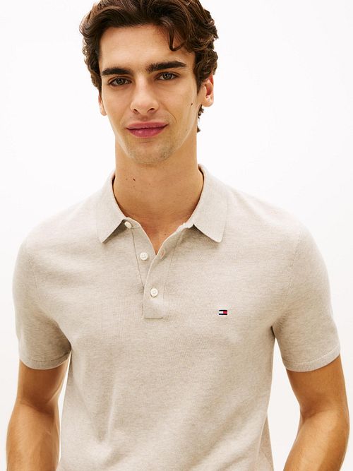 Tommy Hilfiger Knitted Polo Shirt Beige Model / Voorkant