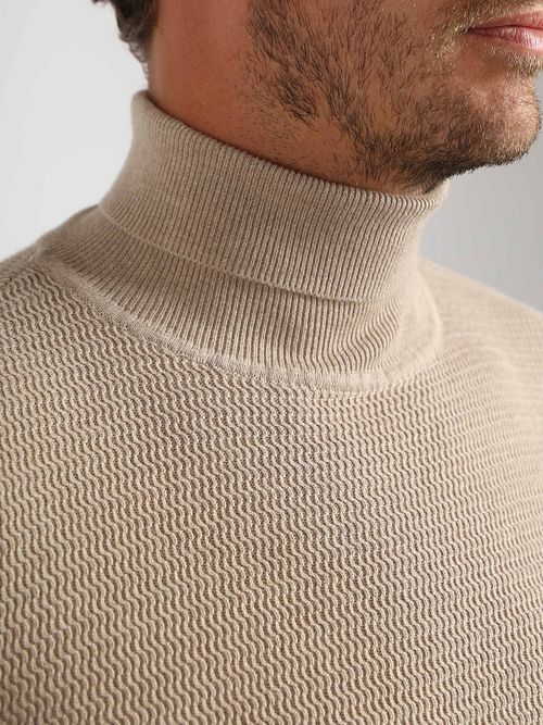 Suitable Pull Col Roulé Structure Melange Sand Product / Detail