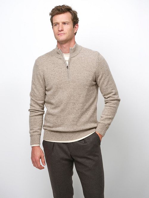 Profuomo Pullover Half Zip Mix Laine Sand Model / Voorkant