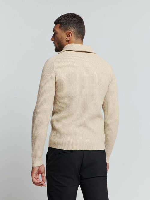 No Excess Pull Demi-Zip Two Coloured Melange Greige Model / Achterkant