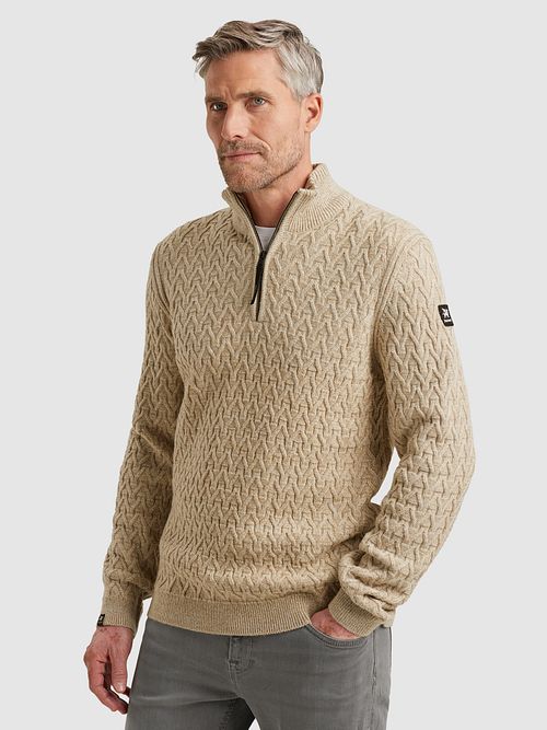 Vanguard Pullover Demi-Zip Laine Beige Model / Zijkant