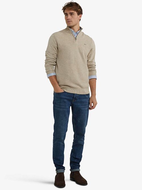 McGregor Half Zip Pullover Merinowolle Structure Sand Model / Voorkant
