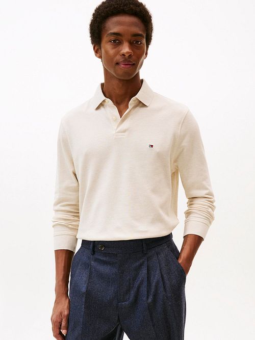 Tommy Hilfiger Longsleeve Polo Shirt Melange Ecru Model / Voorkant