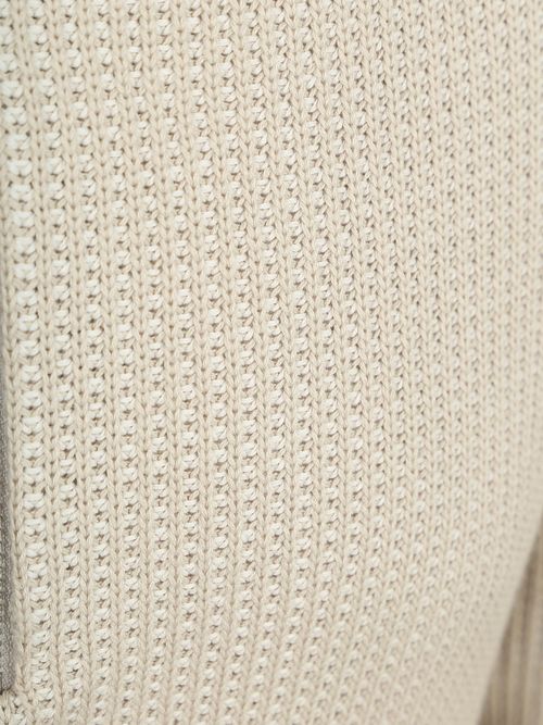 Marc O'Polo Hooded Half Zip Pullover Structured Bi-Colour Ecru