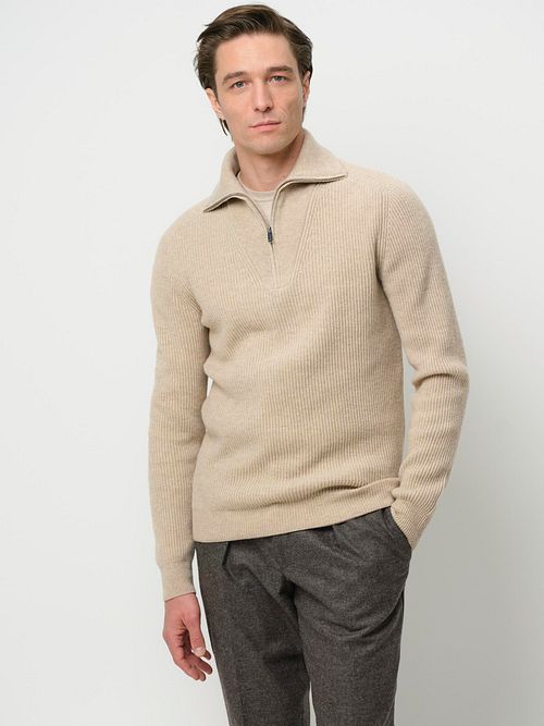 Profuomo Halv Zip Pullover i Sandfarvet uld Model / Voorkant